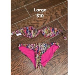 Forever 21 Bikini Swimsuit Large Aztec Neon Print